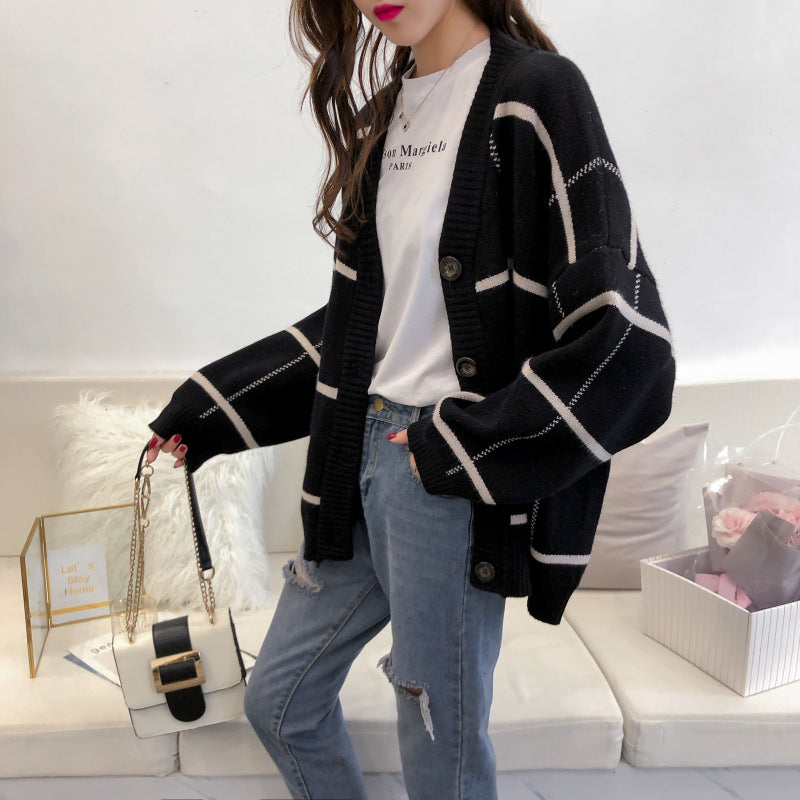 Harajuku Pullover Cardigan Plaid locker und vielseitig 4913