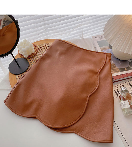Korean design irregular slim fashion PU leather skirt  5504