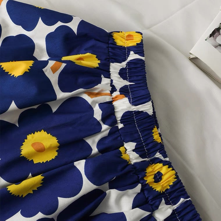 Jupe trapèze florale fraîche, taille haute, ample, jupe midi élégante 3596