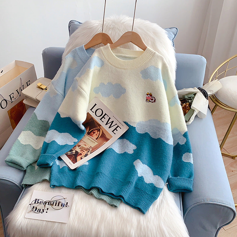 Cartoon Cloud Vintage Pullover Damen Pullover Top 5019
