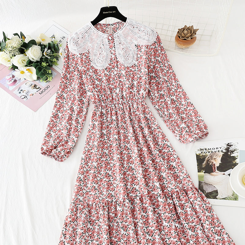 Blütenblatt-Kragen Blumenkleid Damen Super Xiansen Chiffon 4850
