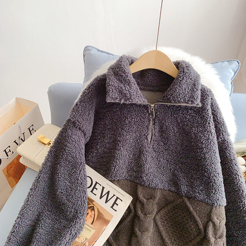 Lamb wool stitched sweater sweater sweater jacket  4974