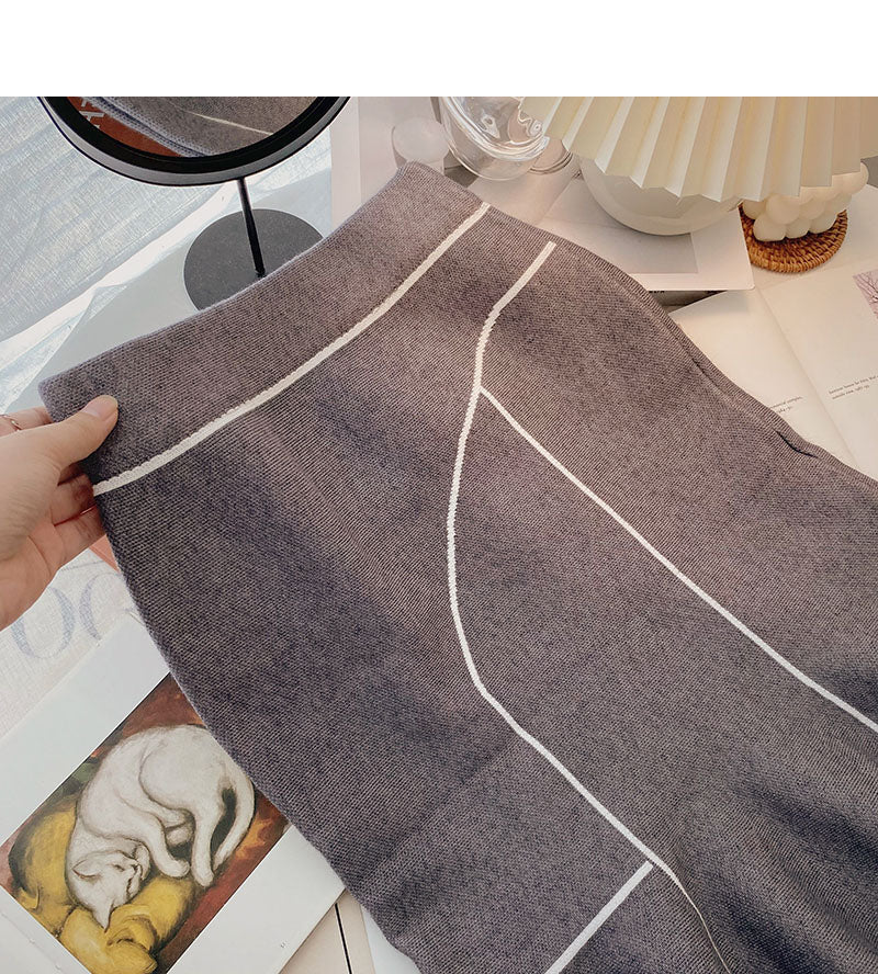 Fashion high waist wrap hip thin color block fishtail skirt  5748