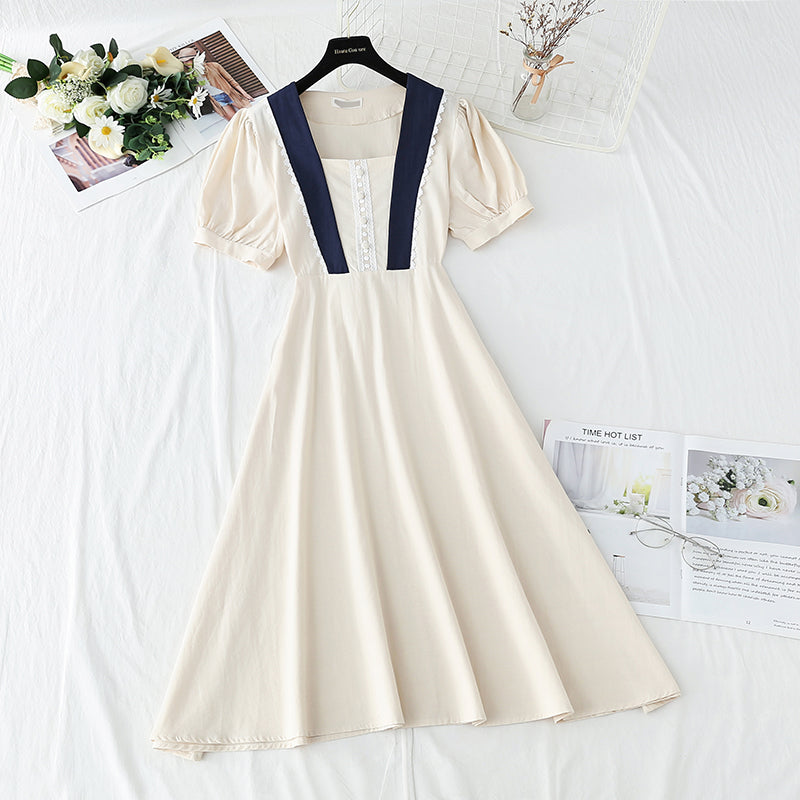 French Retro Tea Break temperament waist length skirt A-line skirt  4249