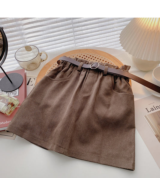 New Korean small casual retro solid high waist elastic skirt  5307