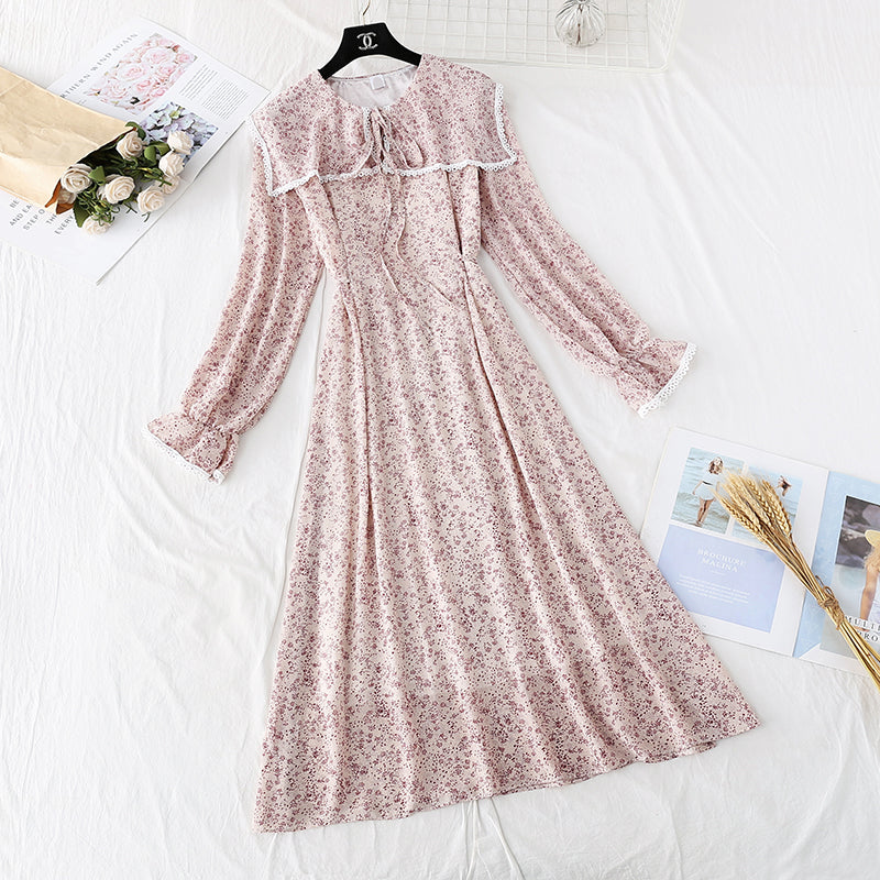 French retro floral lace up waist slim temperament long skirt  3924