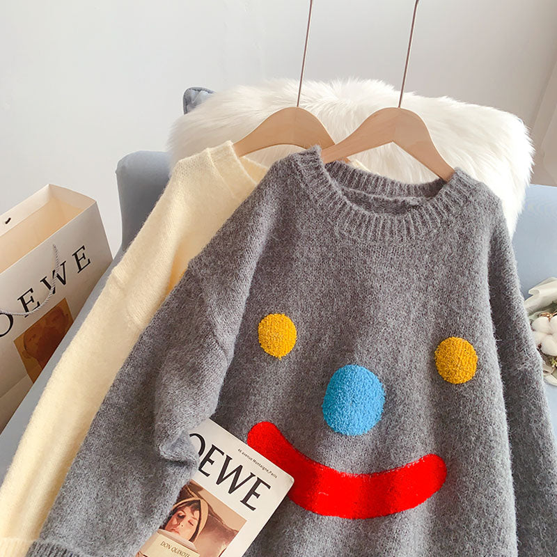 Smiling face sweater loose outer Pullover loose outer Pullover  4948