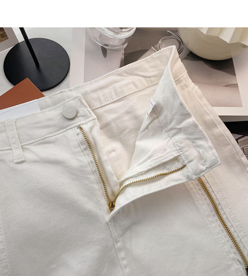 Korean fashion personalized zipper design high waist skirt  5436