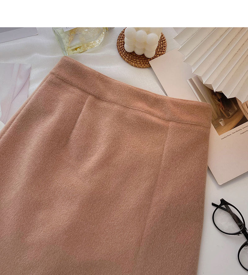 Woolen skirt sweet solid color high waist thin A-line skirt  5438