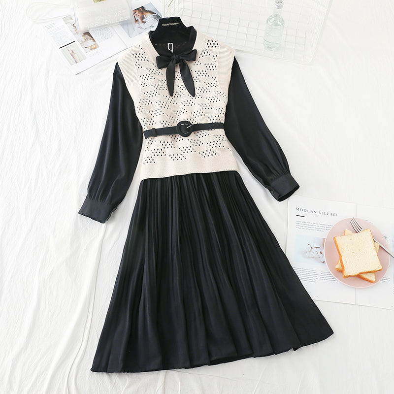 Knitted vest with pleated skirt two piece set fairy Sen Department   3920