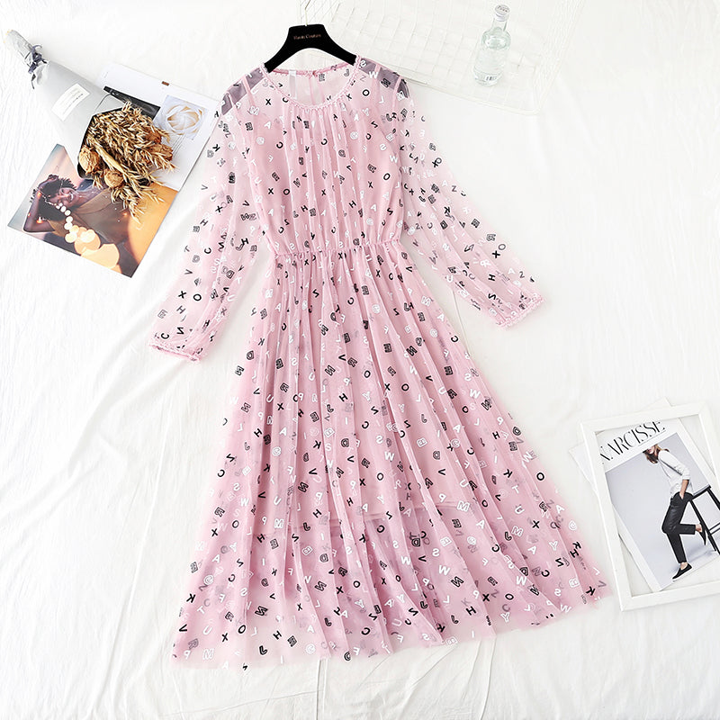 French letter printed long skirt fairy super fairy series  3936