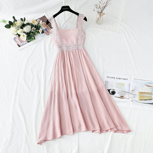 Robe en coton et lin Robe à bretelles rétro française douce 4263