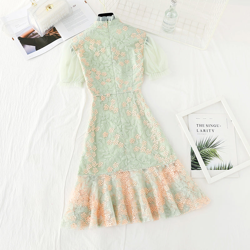 Gauze embroidered fairy skirt with slim waist  4396
