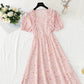 French first love sweet square neck bubble sleeve tea break skirt  4890