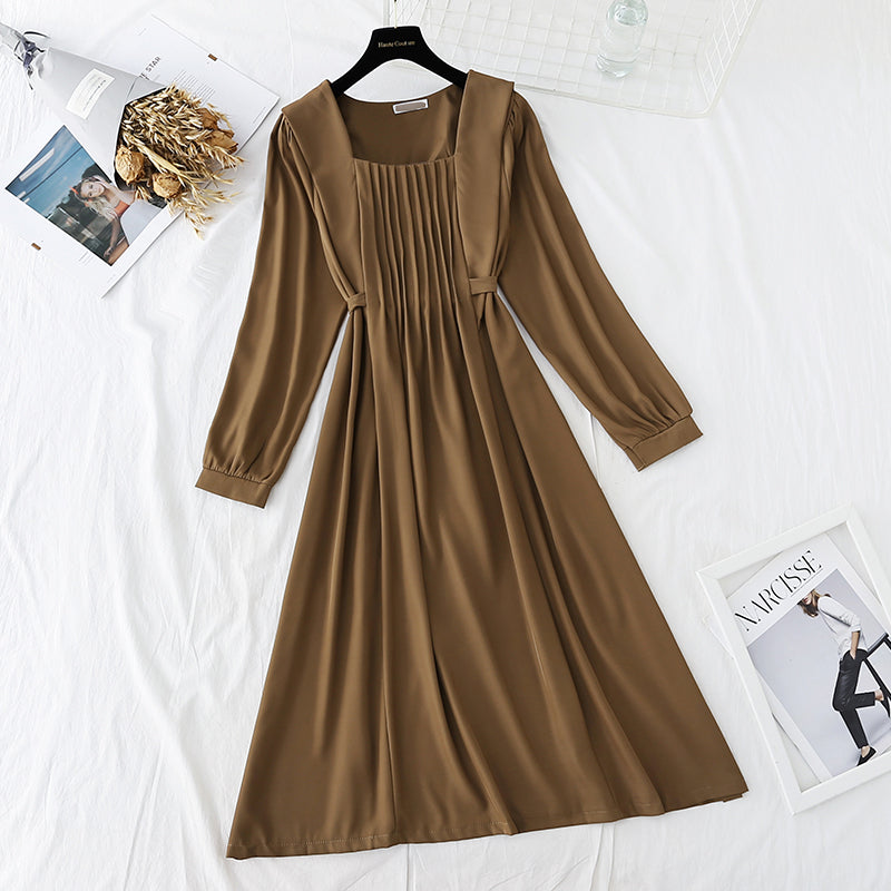 Einfarbiges französisches Retro-Kleid für Damen mit dünnem Temperament 3938
