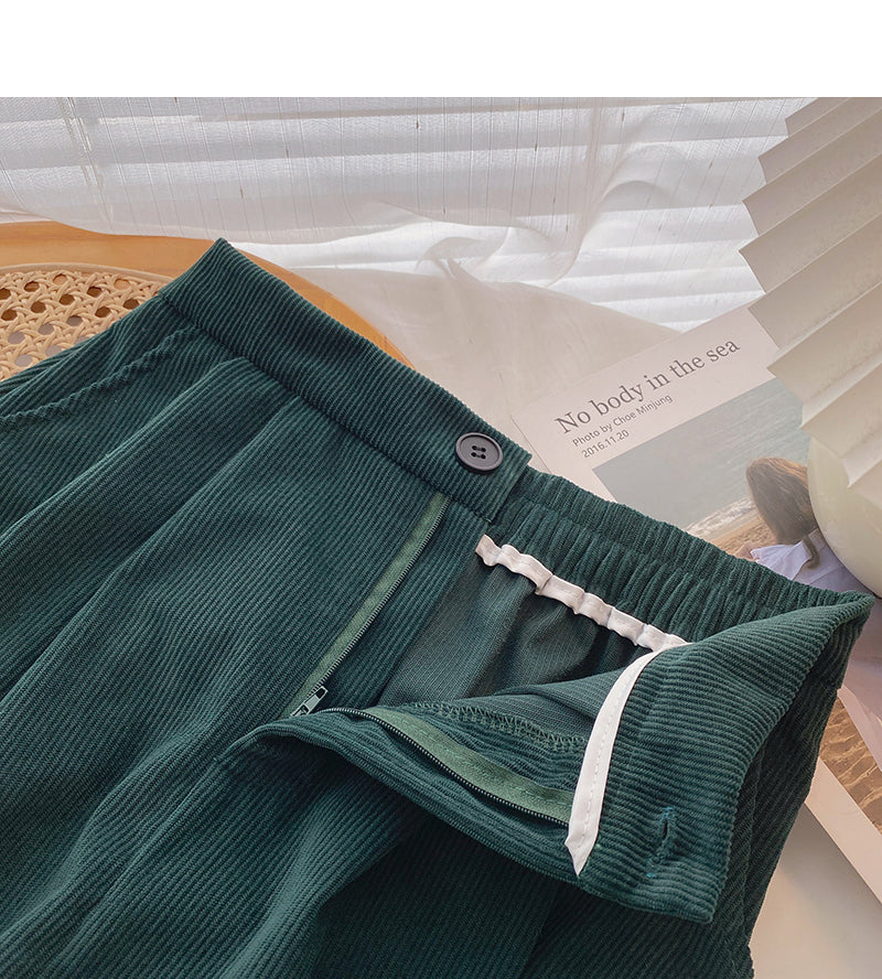 Hong Kong style leisure solid color high waist corduroy dress  5776