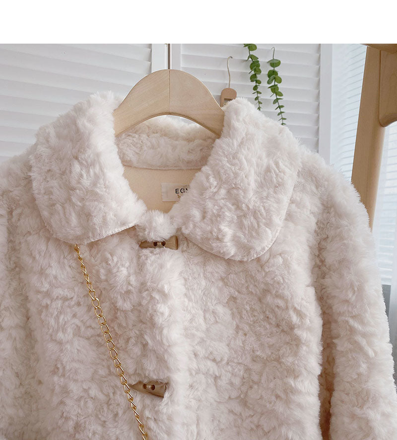 Korean thickened loose lamb wool one-piece coat small ox horn button top  6226