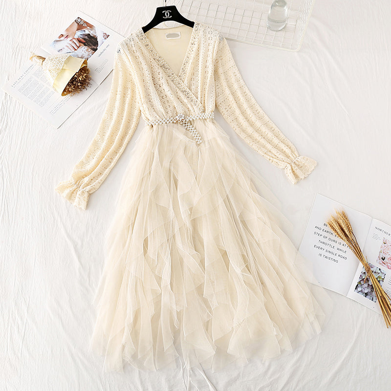 Lace dress mesh stitched cake skirt  4381