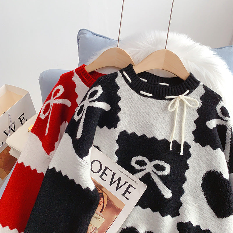Roter Weihnachtsstrickpullover im ausländischen Stil 5030