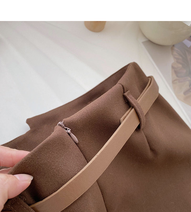 High waist irregular slim fashion A-line skirt with belt  5560