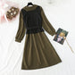 New Vest + French retro doll neck long sleeve bottomed skirt  3949