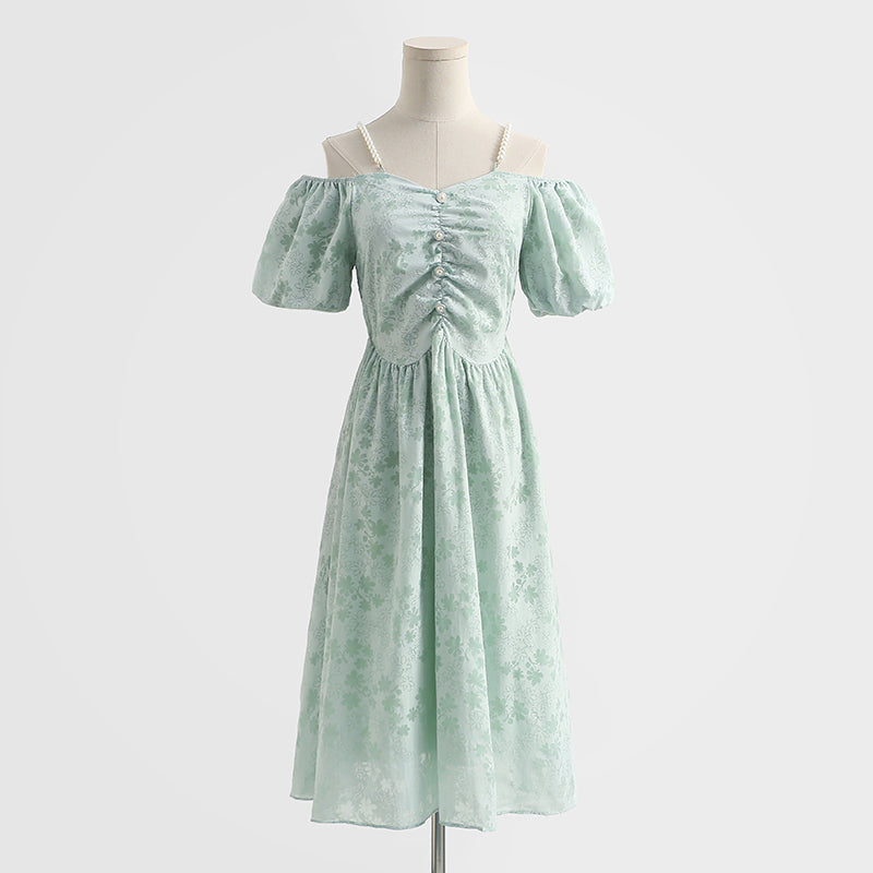 Französisches schulterfreies Kleid aus Baumwollleinen mit Hosenträgern 4293