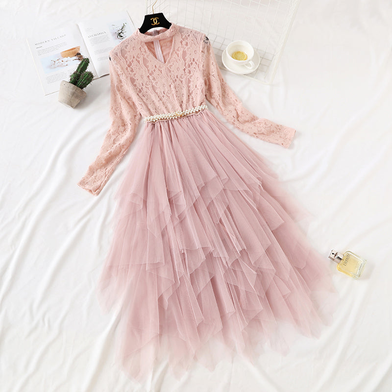 French minority lace dress women's French Retro  4366