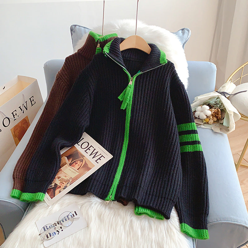 Lazy Design Strickjacke mit Stehkragen und Reißverschluss für Damen 5137