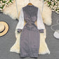 Slim and slim split Hip Wrap Dress bottomed skirt  3764