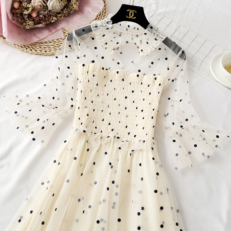 Robe en maille à pois ondulés Xiaozhong série Super Xiansen 4318