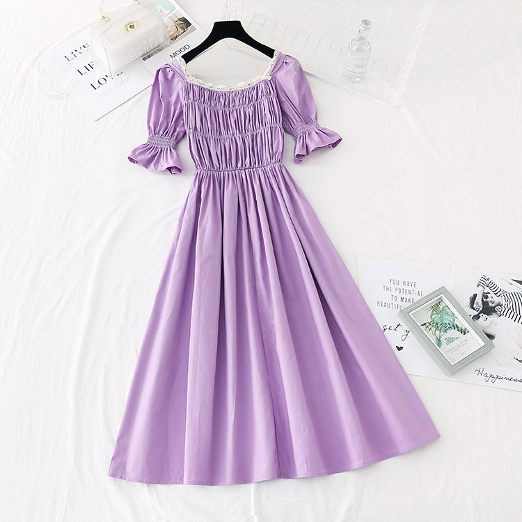 The new waist is slim, square neck skirt, French retro dress  4528