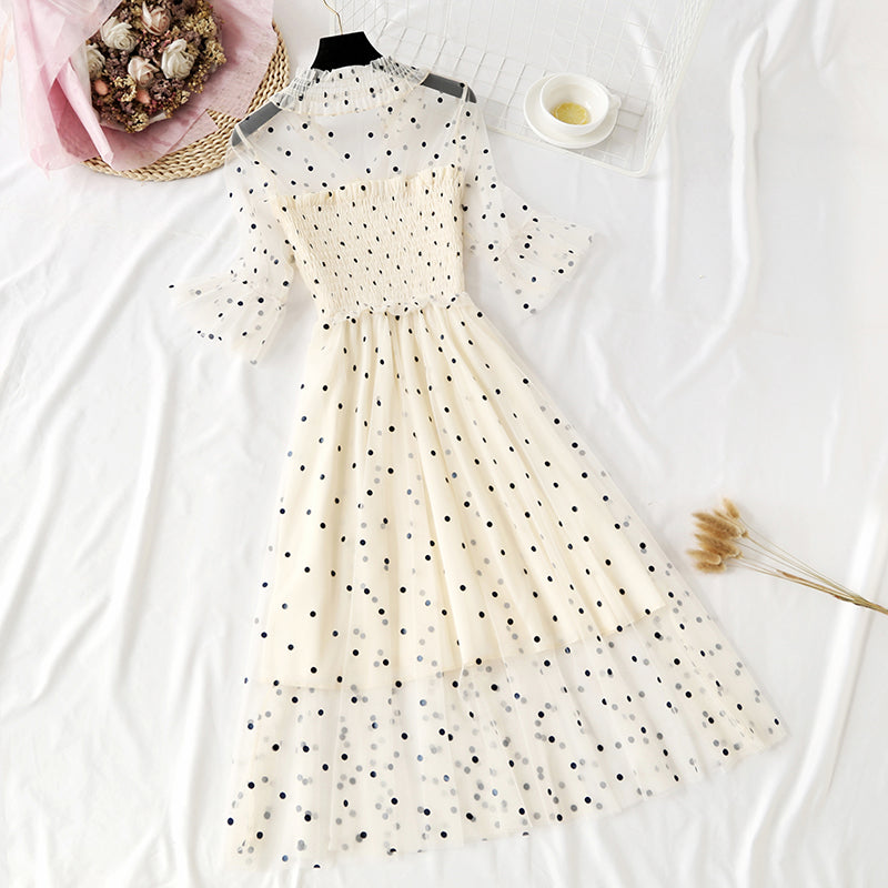 Robe en maille à pois ondulés Xiaozhong série Super Xiansen 4318