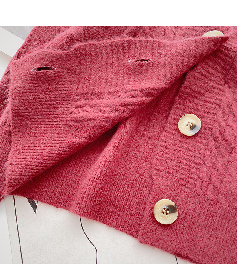 Single breasted Vintage loose V-Neck Sweater Coat  6171