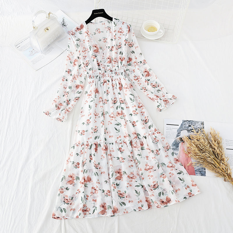 French Chiffon knee length skirt with slim waist  3843