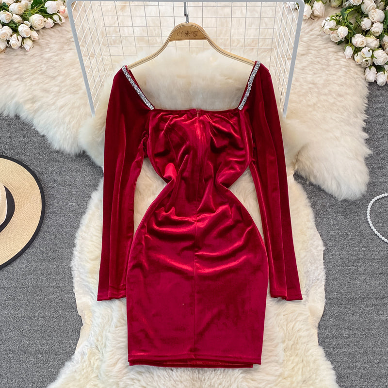 Samt mit Diamant-Temperament, schmaler Taille, sexy Hüftwickelkleid 3750