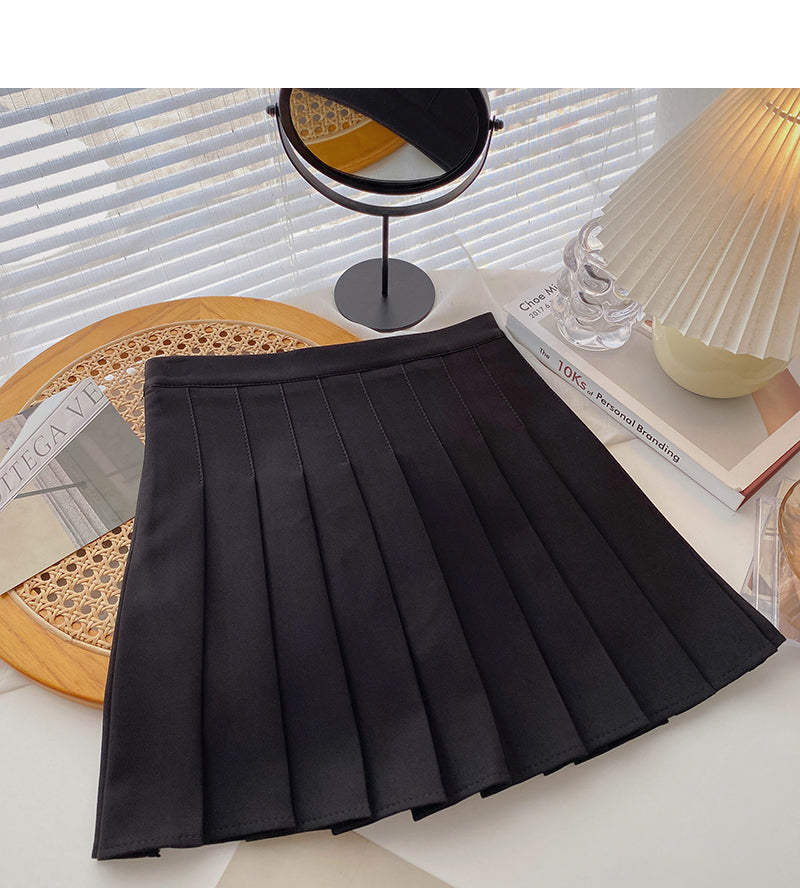 Pleated skirt is a popular solid color high waist A-line skirt  5357