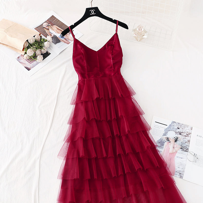 The new waist is slim, and the mesh cake skirt is long  4389