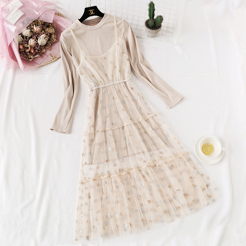 French minority pentagonal star mesh suit skirt  4467