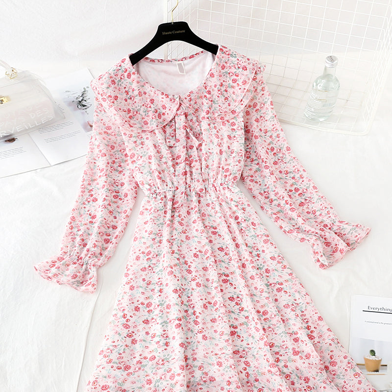 Retro floral Platycodon grandiflorum skirt shows thin waist  3842