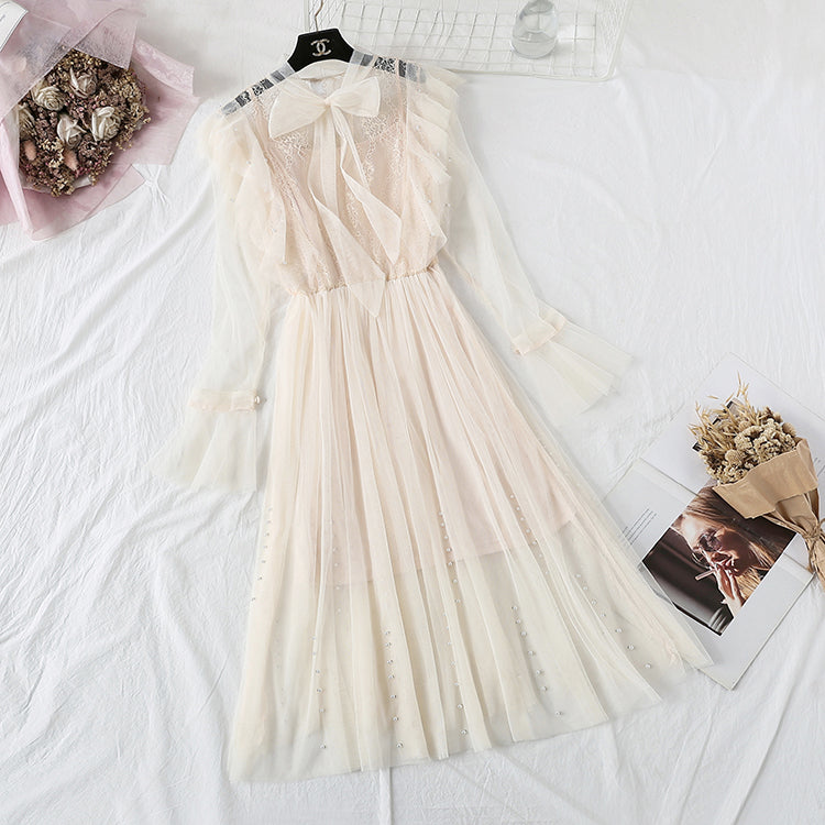 New nail bead lace up French retro super xiansen sweet skirt  4452