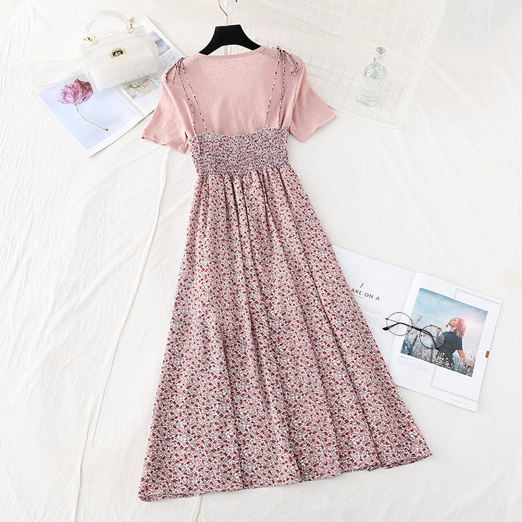 Small fresh sweet broken flower suspender dress  4587