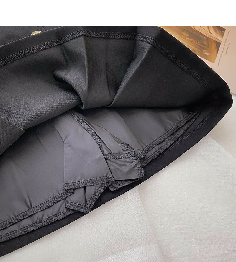 Korean retro simple double row button high waist pleated skirt  5498