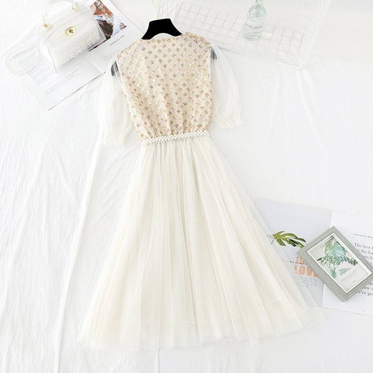 Gauze skirt shows thin temperament at the waist, French medium length  3829