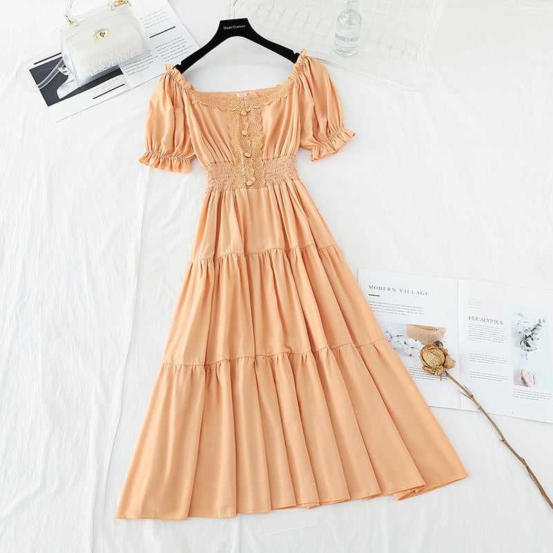 New style goddess of temperament fan lace edge French retro long skirt  4644