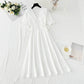 Cotton linen dress French gentle V-neck lace skirt  4887