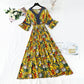 V-neck temperament slim waist long skirt seaside resort beach skirt  4257