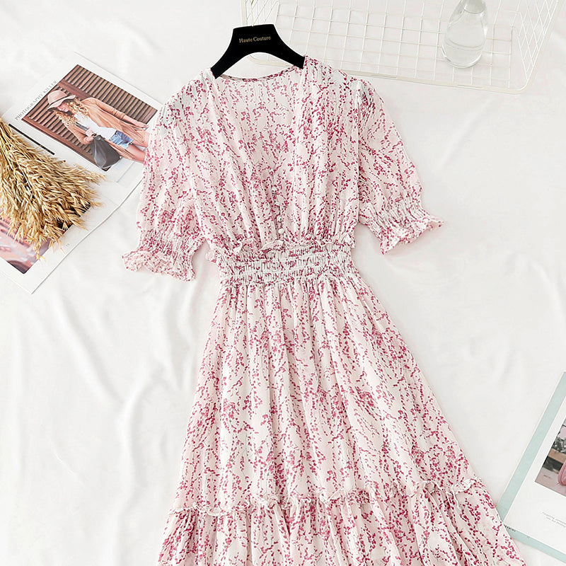 The new waist is slim, Bubble Sleeve Chiffon Skirt, French retro long skirt  4594