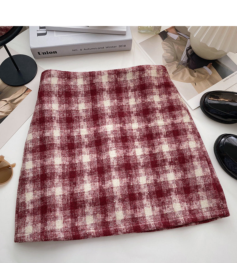 Small fresh check skirt casual high waist  5352