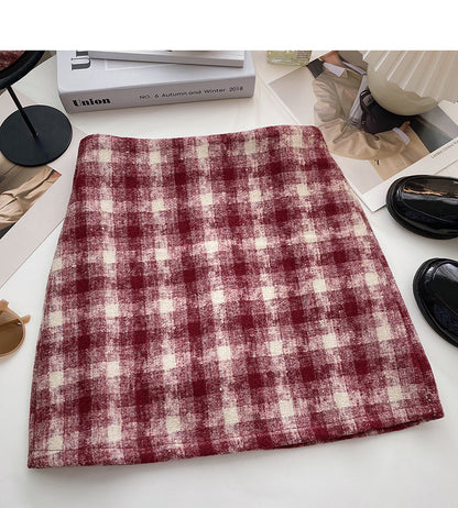 Small fresh check skirt casual high waist  5352