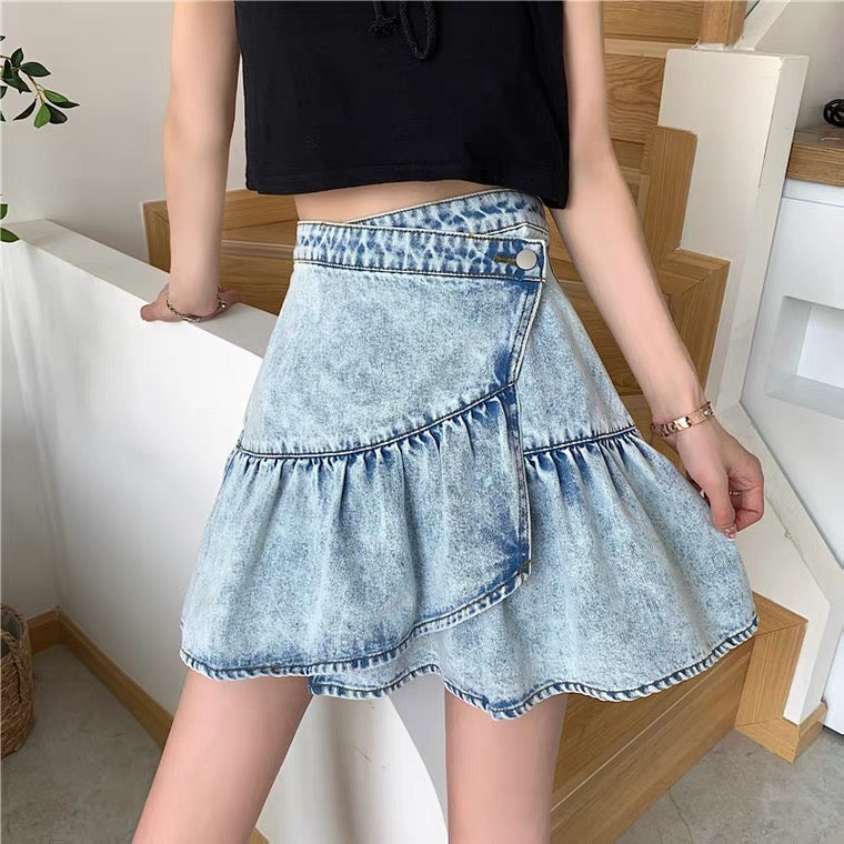 Sweet cool skirt , little skirt, versatile flounces, fashion denim skirt  3553